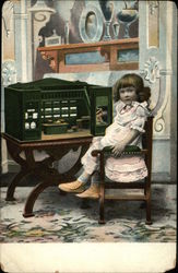 Young Girl at Desk Postcard