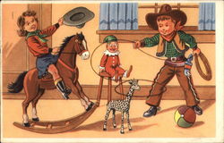 Children Playing Cowboys Postcard