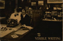 "Visible Writing" - Couple Embracing at Typewriter Couples Postcard Postcard