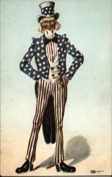 Uncle Sam Dressed in Red, White and Blue Patriotic Postcard Postcard