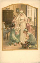 Bride Getting Ready with Bridesmaids Marriage & Wedding Postcard Postcard