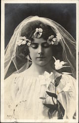 A Bride Wearing Veil with White Flowers Marriage & Wedding Postcard Postcard