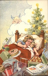 Little Girl Sleeping Surrounded by Christmas Toys Postcard