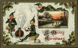 A Merry Christmas with Elves and Holly Postcard Postcard