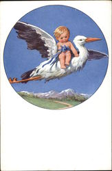 Baby Boy and Flying Stork Postcard