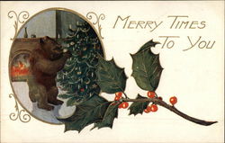 Merry Times to You - Bear with Christmas Tree Postcard Postcard