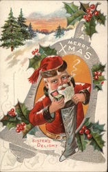 A Merry Christmas - Sister's Delight Santa Claus Postcard Postcard