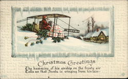 Santa Claus in Airplane Christmas Greetings Postcard Postcard