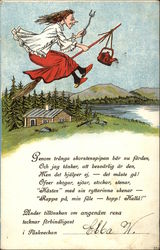 Swedish Easter Witch on Broomstick Sweden Postcard Postcard