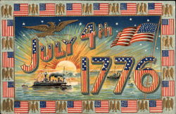 July 4th - 1717 - United States Flags & Eagle Postcard