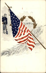 United States Flag & Wreath - "In Memoriam" Postcard