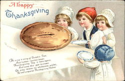 A Happy Thanksgiving with Large Pie and Children Postcard