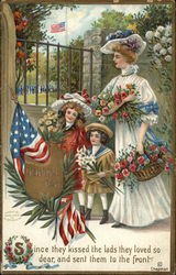 Woman and Children celebrating Memorial Day Postcard Postcard