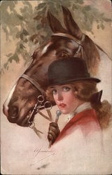 A Woman and Horse Portrait Postcard