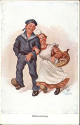 Sailor and Servant Girl Walking Arm-in-arm Couples Postcard Postcard