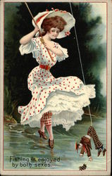 Fishing is Enjoyed by Both Sexes Comic, Funny Postcard Postcard