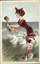 Daring Hold-ups Are Frequent on the Beach Comic, Funny Postcard Postcard