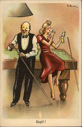 "Chalk" - Couple at Pool Table Couples Postcard Postcard