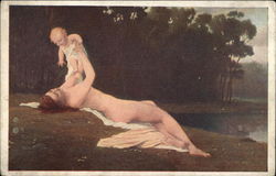 Nude Woman Reclining on Shore holding Infant Postcard