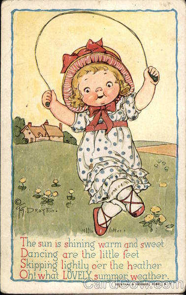 Little Girl Skips Rope in a Summer Meadow Children