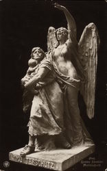 Statue of Angel Protecting a Mother and Child Angels Postcard Postcard