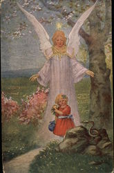 Angel protecting little girl from snake Postcard