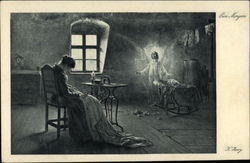 "Morning" - Woman Asleep in Chair with Angel in the Corner Postcard