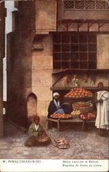 Men at Outdoor Fruit Shop in Cairo Postcard