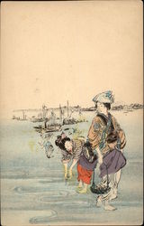 Geisha Girls on the Shore Japan Asian Postcard Postcard