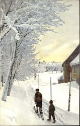 Boys on the Path in Deep Snow Postcard Postcard