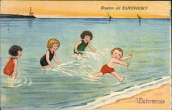 Children Playing in the Water at the Beach Postcard