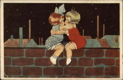 A Boy and A Girl Kissing on the Wall Postcard