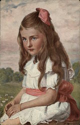 Portrait of Young Girl in White Dress with Pink Sash Postcard