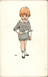 Drawing of Young Boy in Gray Jacket & Shorts Boys Postcard Postcard