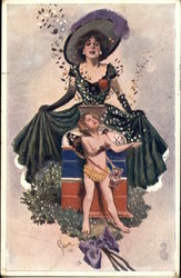 Woman and Cherub Celebrating Beautiful Ladies Postcard Postcard