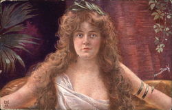 Woman with Curly Hair Portrait Postcard