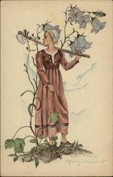 A Woman in the Garden Women Postcard Postcard