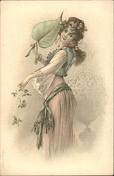 Belly Dancer with Fan and Flowers Postcard