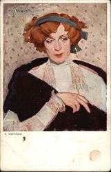 Portrait of Woman with Red Hair and Blue Ribbon Postcard