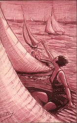 Sketch of Women in Sailboats on the Water Postcard