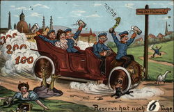 Soldiers in Car Runing over a cat Postcard