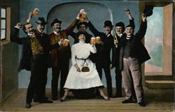 Men And Woman Celebrating With Beer Breweriana Postcard Postcard