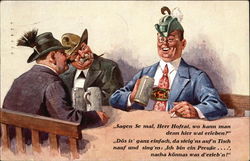 Three German Men Drinking from Tankards Postcard