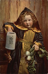 Child in Black & Gold Robes Holding Tankard and Root Vegetables Postcard