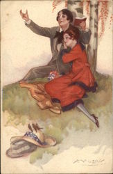 Couple Embracing under a Tree Postcard