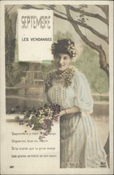 September - "The Harvest" - Woman with Grapes Postcard