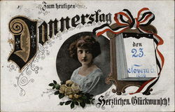 Zum heutigen Donnerstag herzlichen Glückwunsch. (Thursday) Days of the Week Postcard Postcard