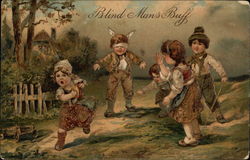 Children Playing Blind Man's Bluff Postcard Postcard