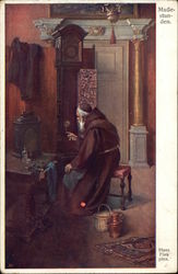 "Leisure Time" - Friar Working on Grandfather Clock Postcard