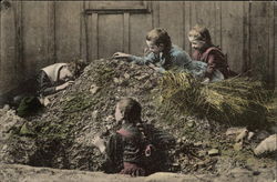 Three Girls Teasing a Napping Boy Children Postcard Postcard